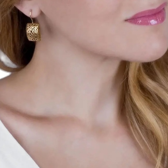 Celtic Rectangle Cut Metal Gold Drop Earrings - Picture 3 of 6